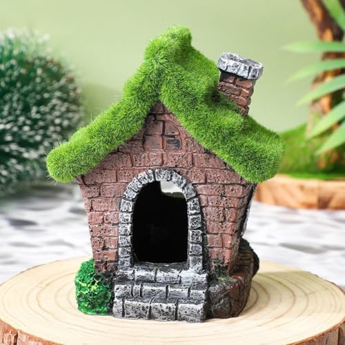 2pcs Fish House Aquarium Decoration Figurine Hide Cave Hut Micro Landscape Decor Fish Tank Ornaments for Garden Yard Bonsai