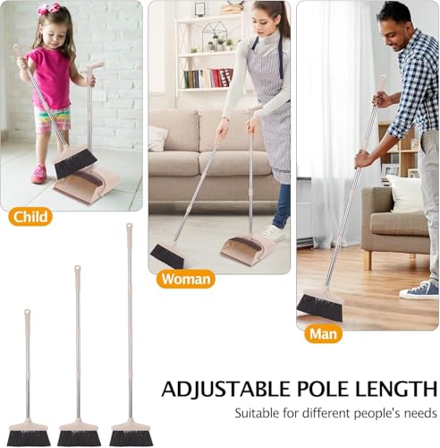 Broom and Dustpan Set with Long Handle, Light Weight Stainless Steel Poles Stand Upright Dustpans with Broom Combo for Home Kitchen Office Pet Dog Hair, Brown & Beige Color, 1-Pack - color: Beige