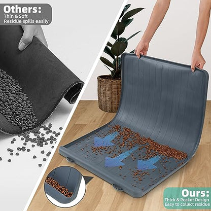 Dog Mat for Food and Water - 39.4" x 27" Large Pet Feeding Mats with Residue Collection Pocket - Waterproof Dog Cat Bowl Mat with High Edges to Prevent Water and Food Spills (Dark Grey) - color: Dark Grey