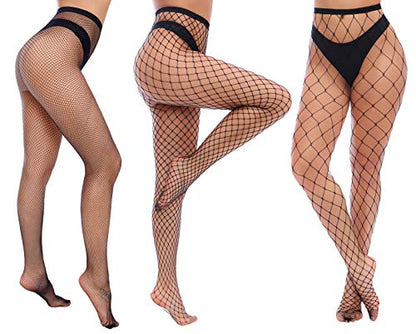 Womens High Waist Tights Fishnet Stockings Thigh High Pantyhose - color: Black-g6