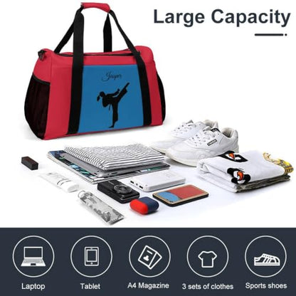 Custom Name Taekwondo Karate Duffle Bag,Personalized Martial Arts Gear Bag for kids Boy Girls,Water-Resistant Sparring Equipment Red - color: Taekwondo Karate-12