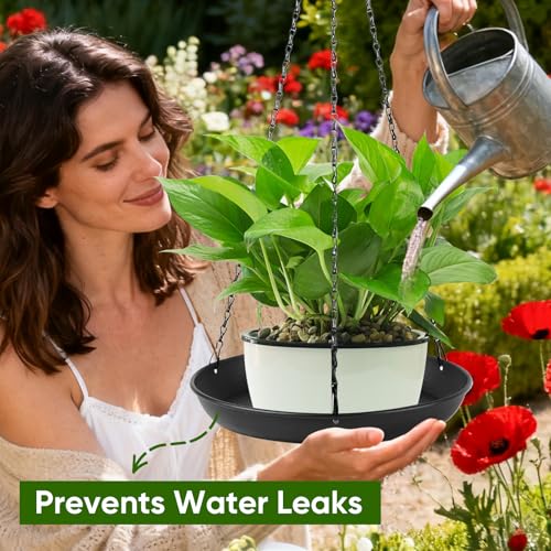 Plant Hanger Indoor Outdoor, 2-Pack Black Metal Hanging Plant Shelf & Window Planter Basket with 9.8/11.8 Inch Trays - Heavy Duty Plant (9.8in-2Pack, 2PACK) - size: 9.8in-2Pack