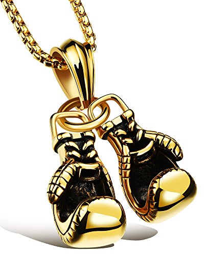 Men Punk Stainless Steel Boxing Gloves Chain Pendant Necklace - color: Golden