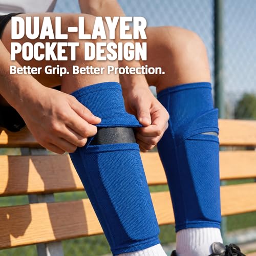 Shin Guard Sleeves 2 Pairs, Soccer Sleeves for Kids & Youth Ages 3-15 - color: Blue, size: M (3'10''-4'5''/6-9Y)