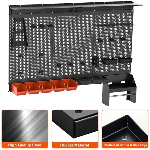 TORACK Metal Pegboard Wall Organizer 24x48 in, Tool Storage Pegboard, Black - color: Black