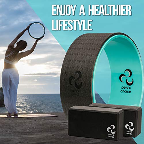 Yoga Wheel Kit for Beginners - Wheel, 2 Blocks, Strap & Guide | Back Roller to Relieve Back Pain & Tension, Deepen Stretches & Boost Flexibility - Complete Home Set for Women & Men