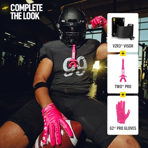 Nxtrnd Two Pro Football Mouth Guard, Permanent Strap, Fits Adult & Youth (Pink) - color: Pink Pro