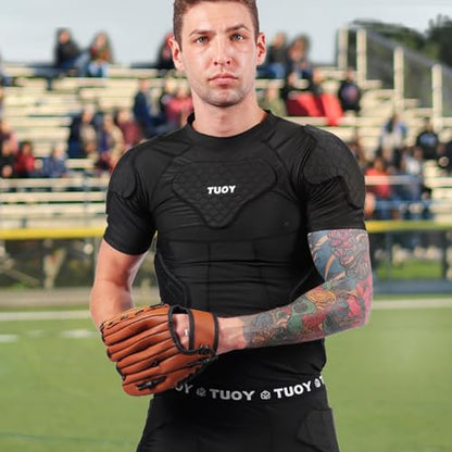Mens Football Rib Protector with Pads Adult Protective Undershirt Heart Guard for Softball Rugby Lacrosse - size: Large