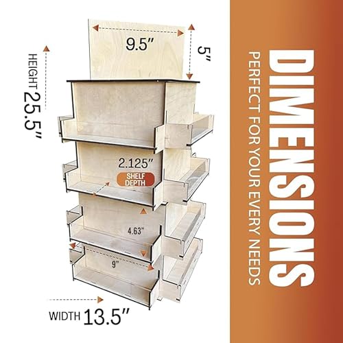 4-Sided Rotating Display Stand - Craft Shows, Trade Shows, Markets - Small & Medium-Sized Items like Stickers, Postcards, Coasters, Note Pads, Napkins - Heavy-Duty, Easy to Assemble (Natural)…