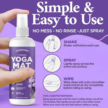 Durabasics Yoga Mat Cleaner Spray, Lavender, 2 Pack with Microfiber Towel