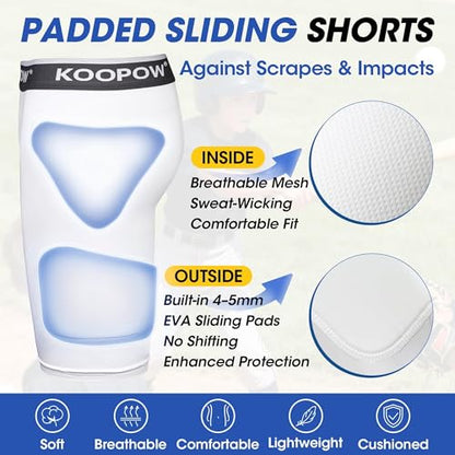 Youth Boys Padded Compression Sliding Shorts Pants With Soft Cup & Pocket - color: White-0933w, size: X-Small