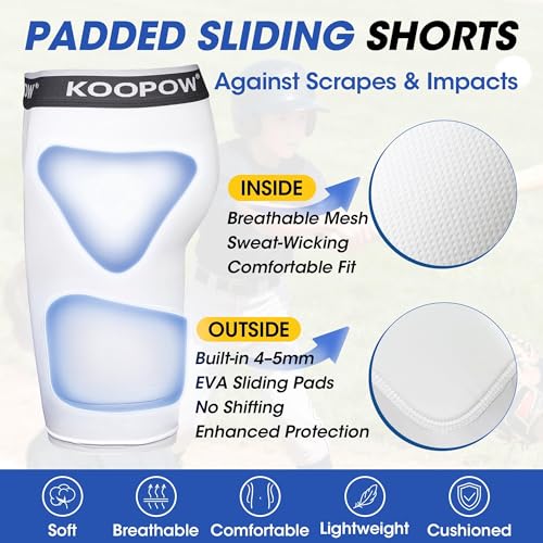 Youth Boys Padded Compression Sliding Shorts Pants With Soft Cup & Pocket - color: White-0933w, size: X-Large