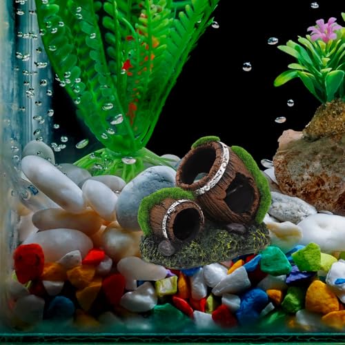 Alipis Resin Fish Tank Decor Broken Wine Barrel Ornaments Small Double Barrel Hideout Aquarium Decoration for Betta Fish and Freshwater Shrimp Habitat