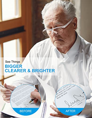 OKH 160% Magnifying Glasses, Flip Up Down Lens, Hands-Free Magnifier Eyeglasses for Close Work, Reading, Sewing, Jewelry Making, Craft, Hobby, Painting - color: Clear