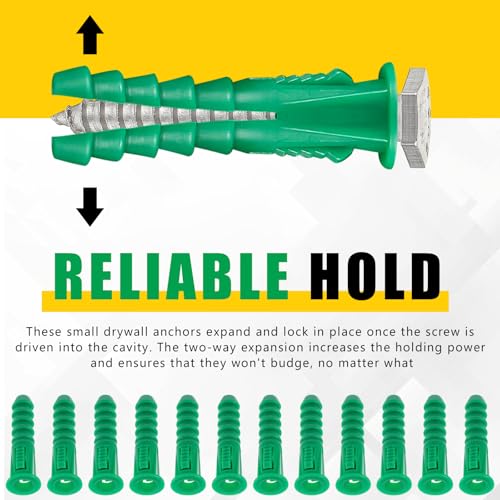 200 Pcs #12-14-16 x 1-1/2 Inch Ribbed Lightweight Plastic Anchors Drywall Anchors for Hollow Walls Pictures Artwork Decor Light Duty Anchoring Application (Green)