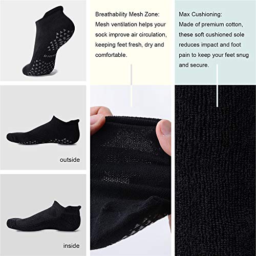 Hylaea Unisex Non Slip Socks with Grip for Yoga, Hospital, Pilates, Barre | Ankle, Cushioned - color: 3 Pairs Black, size: Small-Medium