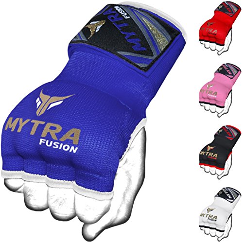 Mytra Fusion Inner Gloves Hand Wraps Boxing Hybrid Gloves Inner Gloves Boxing MMA Muay Thai Gym Workout Hand Wraps Gel Inner Gloves Fingerless Gloves Bandages Mitts Hand Protector - color: Blue, size: Large-X-Large