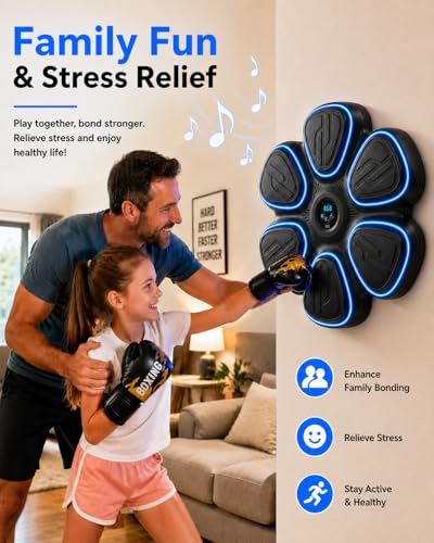 Music Boxing Machine for Kids-Interactive Wall Mounted Punching Target with Sound & Lights,Smart Boxing Trainer Machine Fitness Game Gymnastics Equipment for Home,Birthday Gift for Boys Girls Age 3-12 - color: Black-adult