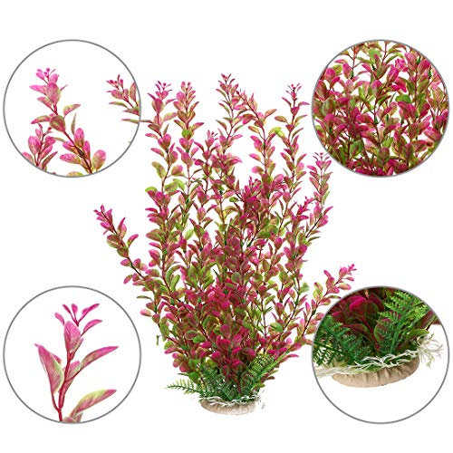 18 Inch Artificial Aquarium Plants, Red Rhodo Plastic Fish Tank Decorations, Safe for Freshwater & Saltwater, Non-Toxic Stone Base Ornament for Betta Fish Tank