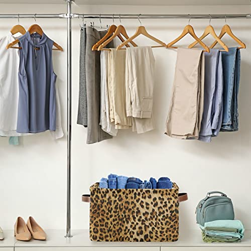 Leopard Print Storage Bin Animal Canvas Toys Storage Basket Bin Large Storage Cube Box Collapsible with Handles for Home Office Bedroom Closet Shelves，1 pc