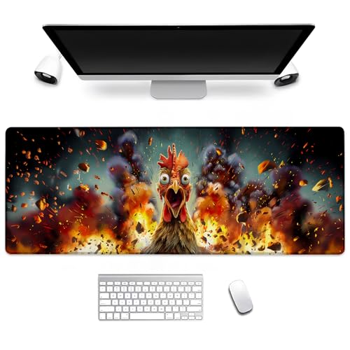 Funny Rooster Gaming Mouse Pad, Computer Keyboard Desktop Hilarious Chicken Blast Scene Mouse Pads for Home, Work, Desk Decor, Large Office Laptop Anti-Slip Rubber Base Desk Mat 31.5×11.8 in - color: Rooster04