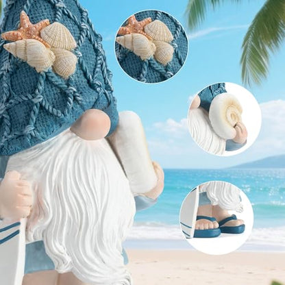 Beach Gnomes Statues, Ocean Gnomes, Nautical Themes Decoration, Resin Gnome Holding a Surfboard, 8.6 Inches - color: Surfboard
