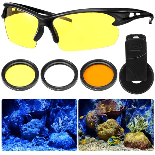 5 Pcs Coral Viewing Glasses Coral Lens Filter Kits for Phone Reef Crystals Viewing Lens 37mm Macro, Yellow, Orange for Professional Photography UV Glasses Reef Tank