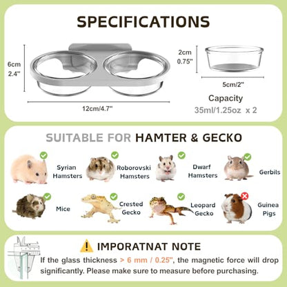 Magnetic Reptile Feeding Ledge with 2 Pack Plastic Bowls Food Feeder Water Dish for Crested Gecko Dwarf Hamster(Gray, Magnetic-Mounted)