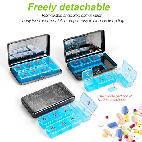 Pill Organizer with 3 Compartments 7 Day Metal Pill Box for Fish Oil/Food Supplements Travel Pill Box. (Rectangle-Black, Large Rectangle) - color: Rectangle-black
