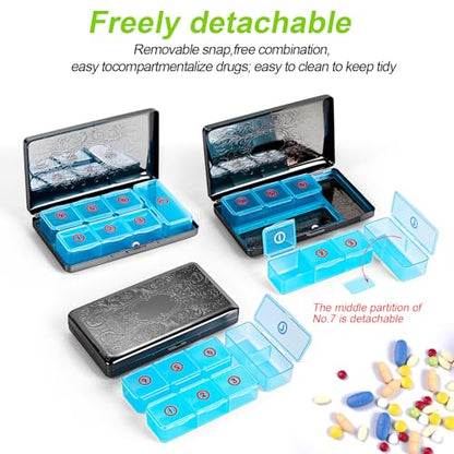 Pill Organizer with 3 Compartments 7 Day Metal Pill Box for Fish Oil/Food Supplements Travel Pill Box. (Rectangle-Black, Large Rectangle) - color: Rectangle-black