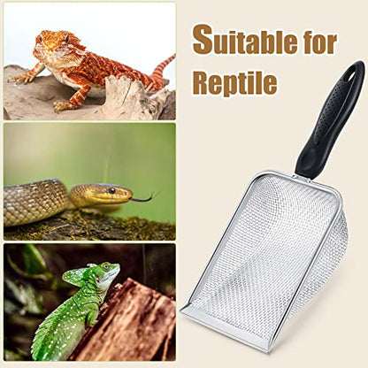 4 Packs Reptile Sand Stainless Steel Fine Mesh Reptile Substrate Metal Sand Shovel Sifter Litter Cleaner Corner Scoop Shovel Cleaner Scooper for Bedding Aquarium Terrarium Accessories