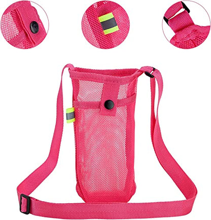 Tainehs Water Bottle Holder Carrier with Adjustable Shoulder Strap - Beach & Sports Bottle Bag for Hiking, Gym, Camping, Walking, Travel - color: Orange/Rose Pink