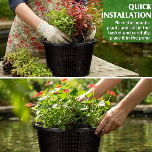 8pcs Pond Plant Baskets Hydroponic Baskets 8.3 Inch Round Aquatic Plant Net Pot Large Plastic Net Container Black Mesh Pond Container for Hydroponics Live Aquarium Nursery Grow - color: M Net, size: 8.3 x 5.1 Inch