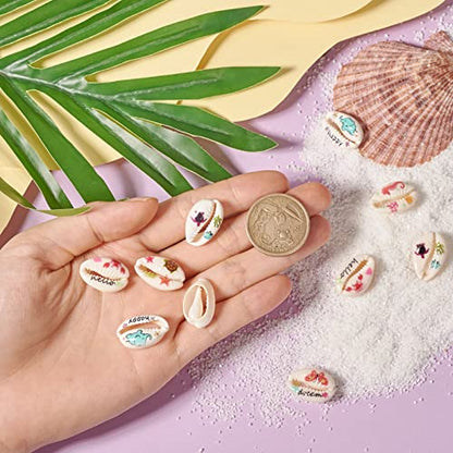 Craftdady 60Pcs Natural Cowrie Shell Beads with Patterns 6 Styles No Hole Cute Spiral Seashells for Summer Ocean Hawaii Jewelry Craft Making - color: Mixed Colors & Patterns