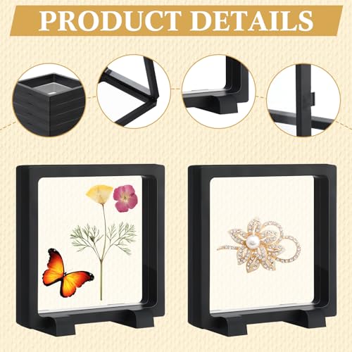 12 Pcs 3D Floating Display Case Floating Frame Display Holder Stand Challenge Coin Jewelry Frame Box for AA Medallions Fossil Rock Gemstones Specimen(Black,4.3 x 4.3 x 0.8 Inch,Square Base) - color: Black, size: 4.3 x 4.3 x 0.8 Inch, style: Square Base