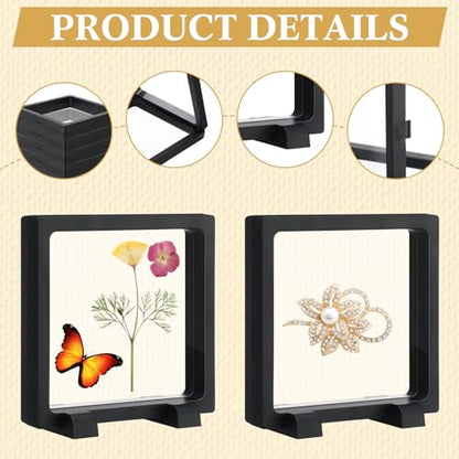12 Pcs 3D Floating Display Case Floating Frame Display Holder Stand Challenge Coin Jewelry Frame Box for AA Medallions Fossil Rock Gemstones Specimen(Black,4.3 x 4.3 x 0.8 Inch,Square Base) - color: Black, size: 4.3 x 4.3 x 0.8 Inch, style: Square Base
