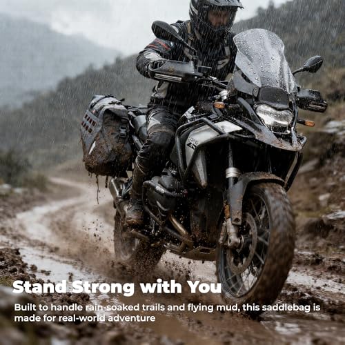 KEMIMOTO IPX6 Waterproof Motorcycle Saddlebags PVC Soft Panniers Side Tail Bag 30L(15Lx2) Motorbike Adventure Dual Sport Bike Dirtbike Travel Luggage Rackless Saddle Bags
