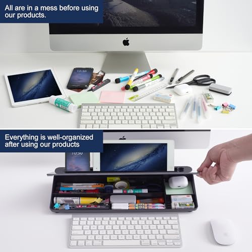 Desktop Whiteboard Dry-Erase-Board - Computer Keyboard Stand White Board Surface Pad with Drawer, Desk Organizers with Accessories for Office, Home, School Supplies - Complete Black - color: Black Base/Glass