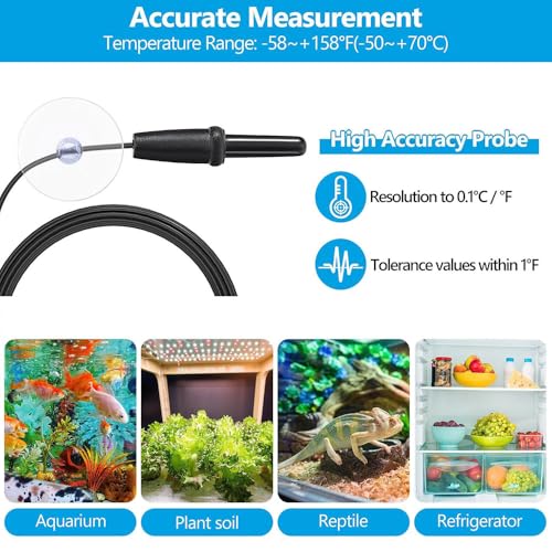 Aquarium Thermometer with Large LCD Display Fahrenheit/Celsius(℉/℃) Fish Tank Thermometer for Aquarium Reptile Terrarium Digital Water Thermometer with Suction Cup(4 Pack) - size: 4 Pack