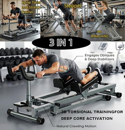 3 in 1 Spine Twist Stretcher& Stair Stepper & Waist Trainer Crawling Training Machine Noiseless Spine Twist Stretch Trainer with Adjustable Hand Grips LED Display Steel Frame Full Body - color: Sliver B, size: 54"