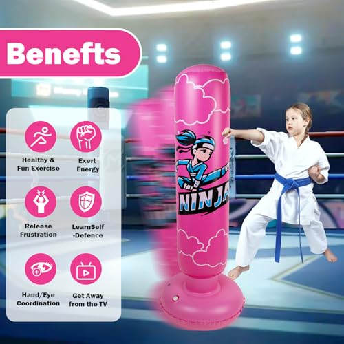 Onirii 66 Inch Kids Inflatable Punching Bag - color: Ninja Pink