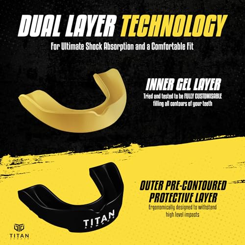 Mouth Guard Boxing, Dual-Layer Boil & Bite Mouthguard, Adult | Premium Dual-Layer | Case Included | Adult & Youth Custom-Fit Mouthpiece | Football, MMA, Hockey, Lacrosse, BJJ, Basketball - color: Gold, size: Adult Age 11+