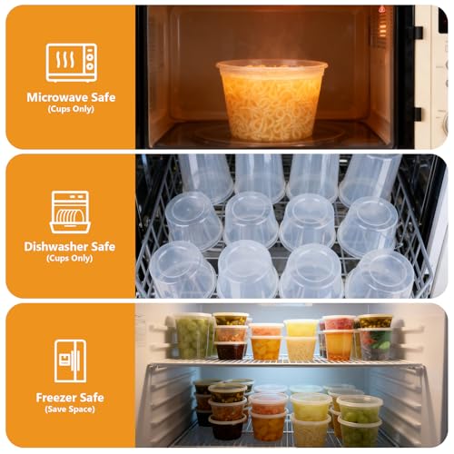 72 Sets (144-Piece) Deli Containers with Lids,8oz X 72 Set Each, Leak-Proof & BPA Free Airtight Takeout Plastic Food Storage Containers for Soup, Meal Prep, Microwave/Freezer Safe - size: 8oz X 72 Set