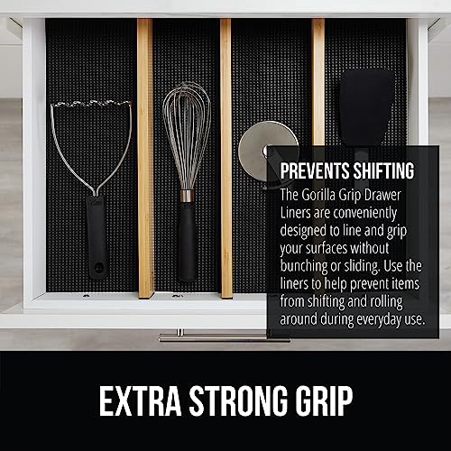 GORILLA GRIP powerGRIP Drawer Shelf and Cabinet Liner, Thick Strong Hold, Non-Adhesive Liners Protect Kitchen Cabinets and Cupboard, Bathroom Drawers, Easy Install, Breathable Mat, 12" x10', Black - color: Black, style: 12" x 10'