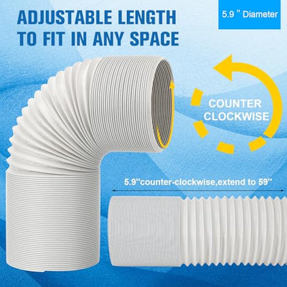 Portable Air Conditioner Hose Kit 5.9" Dia 59" Length Universal AC Hose with Adapter Flexible Exhaust Hose and AC Unit Tube Connector for Portable Air Conditioner Vent AA03 - size: Dia 5.9" Exhaust Hose L 59"&Coupler AA03