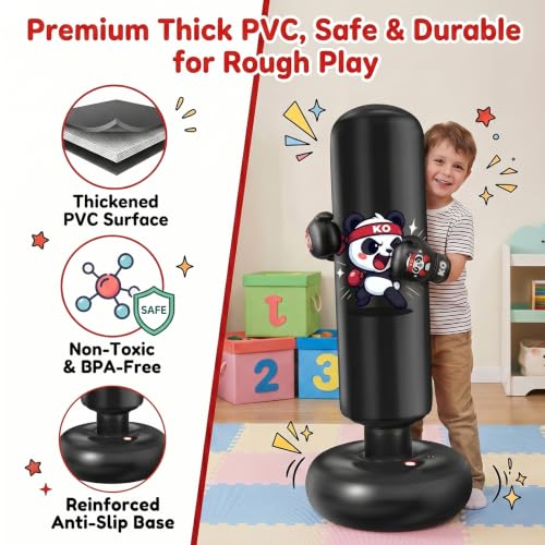 Qoosea Pedestal Punching Bags for Kids, 52in Kids Boxing Bag with Gloves - color: Black