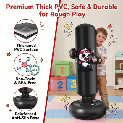 Qoosea Pedestal Punching Bags for Kids, 52in Kids Boxing Bag with Gloves - color: Black