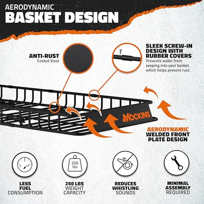 Mockins XL Extendable Roof Rack Cargo Carrier for Top of Vehicle Storage | 84"x39"x6" 250 Lbs Capacity Weatherproof Steel Roof Basket | Heavy Duty Car & SUV Rooftop Cargo Carrier Set w/ Straps & Net - size: Basket: 84"x39"x6"