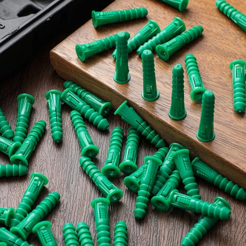 200 Pcs #12-14-16 x 1-1/2 Inch Ribbed Lightweight Plastic Anchors Drywall Anchors for Hollow Walls Pictures Artwork Decor Light Duty Anchoring Application (Green)