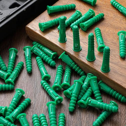 200 Pcs #12-14-16 x 1-1/2 Inch Ribbed Lightweight Plastic Anchors Drywall Anchors for Hollow Walls Pictures Artwork Decor Light Duty Anchoring Application (Green)